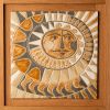 Mayan Sun in White Oak Frame No. 1 | Mosaic in Art & Wall Decor by Clare and Romy Studio. Item composed of ceramic in boho or mid century modern style