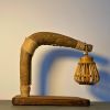 Reclaimed Ox Yoke & Rattan Sculptural Table Lamp Plowman's L | Lamps by Loom&Drift. Item composed of wood compatible with minimalism and mid century modern style