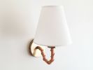 Brass Sconce with Cotton Lampshade and Hand Weaved Stem | Sconces by Light and Fiber. Item made of cotton with brass works with boho & contemporary style