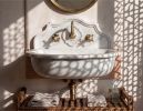 Handcrafted Carrara Marble Sink – Integrated Backsplash, Wal | Water Fixtures by AYMARBLEDESIGN LLC