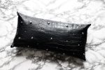 Petite Black Embossed Leather Pillow Cover - Chrome Pearls | Pillows by Metal Mingle Studio. Item made of metal & leather