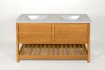 White Oak Double Vanity Base with Concrete Double Vanity Top | Countertop in Furniture by Wood and Stone Designs. Item composed of oak wood and concrete