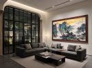 Hand-Painted Silk Flowing Springs Landscape Art on Silk/Xuan | Oil And Acrylic Painting in Paintings by Dynasty Artisan. Item composed of wood & fabric compatible with contemporary and eclectic & maximalism style