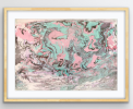 Minty Currents I Japanese Marbling I Ink on Cotton Paper | Mixed Media in Paintings by KMOK Art. Item made of wood with cotton works with boho & contemporary style