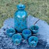 Midnight Rain Set of Sake Bottle and 5 Cups | Bar Accessory in Drinkware by Hiraeth Ceramics. Item made of stoneware works with contemporary & modern style