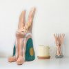 Disapproving Bunny- Pink Ray | Sculptures by Fuzz E. Grant. Item made of stoneware with synthetic