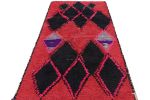 Vintage Moroccan Rug in Pink with Black Diamond Medallions | Area Rug in Rugs by Rug and Kilim