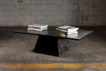 Modern Brutal Black Oak Piramid Pedestal Coffee Table | Tables by Aeterna Furniture. Item made of oak wood