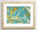 High Tide I  Japanese Marbling, Ink on Paper I Oak Frame | Mixed Media in Paintings by KMOK Art. Item composed of paper in boho or minimalism style