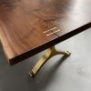 Walnut Slab Live Edge Brass Wishbone Dining Table | Tables by YJ Interiors. Item composed of walnut and brass in mid century modern or contemporary style