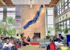 River Fusion, Glass Wall Sculpture | Wall Hangings by Bonnie Rubinstein Glass Studio | University of Wisconsin - Student Center in River Falls. Item made of glass works with contemporary & coastal style