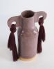 Handmade Ceramic Vase #606 in Burgundy with Cotton Fringe | Vases & Vessels by Karen Gayle Tinney. Item made of cotton with ceramic works with boho & coastal style