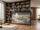 Hand-Painted Silk Moonlight River Landscape Gongbi Fine Art | Oil And Acrylic Painting in Paintings by Dynasty Artisan. Item composed of wood and fabric in contemporary or eclectic & maximalism style