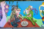 Frogs' Taco Picnic Mural | Street Murals by Sam Soper — Mural Art & Illustration | El Tacorrido in Austin. Item composed of synthetic