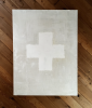 Minimalist Swiss Cross White Parchment Painting | Oil And Acrylic Painting in Paintings by Jennifer Solt Fine Art. Item made of canvas with synthetic works with minimalism & contemporary style