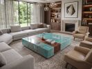 Song Style Blue Green Landscape Amazonite Coffee Table | Tables by Dynasty Artisan. Item made of wood with marble works with minimalism & contemporary style