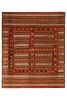 Vintage Kilim Striped Beige-Brown Orange Embroidery Angora | Area Rug in Rugs by Rug and Kilim