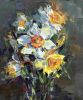 "Daffodils" original palette knife oil painting | Oil And Acrylic Painting in Paintings by OXYPOINT. Item made of wood & canvas compatible with contemporary and mediterranean style