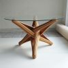 "lock" sculptural caramel and natural bamboo dining table | Tables by JAN PAUL. Item made of bamboo with glass works with mid century modern & contemporary style
