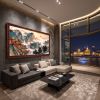 Hand-Painted Ancient Path Sunset: Blue & Green Silk/Xuan Art | Oil And Acrylic Painting in Paintings by Dynasty Artisan. Item composed of wood and fabric in contemporary or eclectic & maximalism style