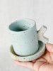 Seafoam - Twiggy Espresso cup & Saucer | Drinkware by Tomoko Ceramics | Oakland in Oakland. Item made of stoneware works with mid century modern & contemporary style