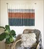 DUST STORM Terracotta Ochre Green Textile Wall Hanging | Macrame Wall Hanging in Wall Hangings by Wallflowers Hanging Art. Item made of oak wood with wool works with boho & mid century modern style