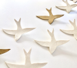 Metallic Gold and White Wall Art - 8 Ceramic Swallow | Wall Sculpture in Wall Hangings by Elizabeth Prince Ceramics. Item composed of ceramic in minimalism or contemporary style