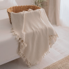 Cream Cotton Throw Blanket & Bed Spread | Linens & Bedding by Lumina Design. Item made of cotton compatible with mid century modern and country & farmhouse style
