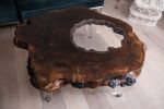 Round Coffee Table Walnut Burl w/ Glass & Acrylic Legs | Tables by Lumberlust Designs | Arcadia in Phoenix. Item made of walnut & synthetic