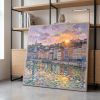 Lyon France Sunset Impasto Oil Painting Fine Art | Oil And Acrylic Painting in Paintings by Dynasty Artisan. Item composed of linen in contemporary or eclectic & maximalism style