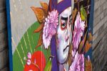 Japanese Kabuki Sukeroku Actor Painting on Wood Board | Oil And Acrylic Painting in Paintings by JUURI. Item made of wood with synthetic