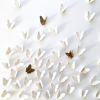 55 Original White Porcelain + Gold Ceramic Butterflies | Wall Sculpture in Wall Hangings by Elizabeth Prince Ceramics. Item made of stoneware works with minimalism & japandi style