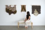 Fiber Wall Hanging Sculpture in Green and Brown | Tapestry in Wall Hangings by Rebecca Whitaker Art. Item composed of linen compatible with boho and minimalism style