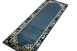 Vintage Chinese Deco style runner in Deep Blue, Off white | Area Rug in Rugs by Rug and Kilim