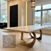 Cashmere White Brass Halo Table | Dining Table in Tables by YJ Interiors. Item composed of oak wood and brass in contemporary or eclectic & maximalism style