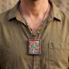 Hand-Painted Green Tara Thangka Solid Silver Locket Pendant | Ornament in Decorative Objects by Dynasty Artisan. Item made of metal works with contemporary & eclectic & maximalism style