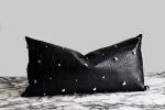 Petite Black Embossed Leather Pillow Cover - Chrome Pearls | Pillows by Metal Mingle Studio. Item made of metal & leather