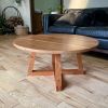 Solid Hardwood Circle Coffee Table - in American Cherry | Tables by Sterling Woodcrafts. Item made of wood works with contemporary & japandi style
