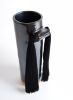 Handmade Ceramic Vase #531 in Black with Tencel Fringe | Vases & Vessels by Karen Gayle Tinney. Item made of ceramic with fiber works with boho & minimalism style