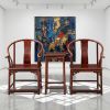 Heritage Prince Kung's Longevity Horseshoe Armchair Trio Set | Chairs by Dynasty Artisan. Item composed of wood in minimalism or eclectic & maximalism style