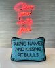 TAKING NAMES AND KISSING PIT BULLS blue velvet custom pillow | Cushion in Pillows by Mommani Threads | Cotswold Marketplace in Charlotte. Item composed of fabric in contemporary or traditional style