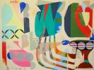 Pool Party | Mixed Media in Paintings by Paula Saslow, Copper Rose Art. Item made of wood