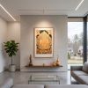 Framed Imperial Yunjin Silk Yellow Jambhala Thangka Art | Embroidery in Wall Hangings by Dynasty Artisan. Item composed of wood and fabric in contemporary or eclectic & maximalism style
