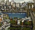 Painting of  the Brooklyn Bridge | Mixed Media by Sue Averell. Item composed of synthetic