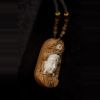 Carved Sandalwood & Deer Horn Deity Amulet Art | Ornament in Decorative Objects by Dynasty Artisan. Item made of wood works with contemporary & eclectic & maximalism style