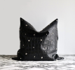 Black Embossed Leather Throw Pillow with Chrome Pearls | Pillows by Metal Mingle Studio. Item composed of metal & leather compatible with boho and contemporary style