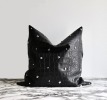 Black Embossed Leather Throw Pillow with Chrome Pearls | Cushion in Pillows by Metal Mingle Studio. Item composed of metal & leather compatible with boho and contemporary style