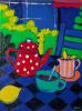 Red Polka Dot Teapot: Vibrant Fauvist Still Life | Oil And Acrylic Painting in Paintings by Berezart. Item made of canvas works with contemporary & mediterranean style
