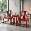 Royal Crimson Flamewood Ming Horseshoe Chair Trio Set | Armchair in Chairs by Dynasty Artisan. Item made of wood works with contemporary & eclectic & maximalism style