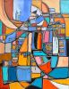 Caravel on the Horizon | Oil And Acrylic Painting in Paintings by Leah Nadeau. Item made of canvas works with mid century modern & contemporary style